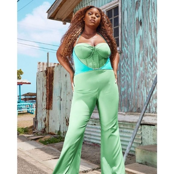 PrettyLittleThing Pants - PrettyLittleThing Structured Green Corset Jumpsuit Size 16 NWT